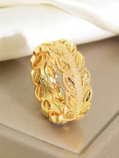 1 pieza Anillo con diseño de hoja de olivo chapado en oro de 24 quilates, versátil y a la moda, adecuado para uso diario, fiestas y para ir al trabajo de las mujeres