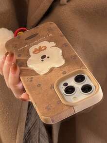 GUCADI 1 件米色绒面卡通动物 + 铃铛吊坠，复古毛球可爱狗狗装饰，适用于 Apple 16/15/14/13/12/11 系列手机壳，防水防震防摔防刮