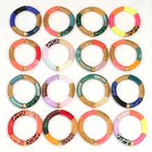 1pc Fashionable Colored Acrylic Curved Tube Elastic Cord Friendship Bracelet, Suitable For Women Everyday Wear, Gift - Elastic Bracelet - View 5