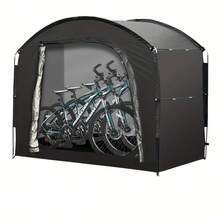 Bicycle Storage Shed Tent, Waterproof Portable Bike Cover For 3 Motorcycles Or 4 Bikes, Silver Coated 210D Easy Setup Outdoor Sheds Shelter For Motorcycle, Garden Tools, Lawn Mower - 黑色 - 查看 2