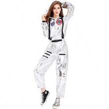 Women's Astronaut Costume, Adult Shiny Space Suit, Halloween Astronaut Costume - Silver - View 3