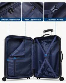3 Piece Luggage Sets Expandable(Deep Blue), Hardshell Travel Suitcase With Four Spinner Wheels And TSA Lock,Suitable For Travel,Vcation,Weekend Trips,Long-Distance Or Short Distance Travel - 深藍色 - 查看 9