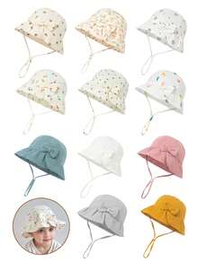 1 件 [1-2 岁] 婴儿亲肤柔软渔夫帽，幼儿可爱蝴蝶结设计太阳帽，多种颜色可选，吸湿排汗，防晒，防风，适合日常休闲穿着和户外使用 - 1PC - 查看 10