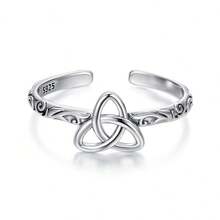1 PC 925 Sterling Silver Embossed Vintage Celtic Pattern Ring For Women Simple Silver Adjustable Ring Fine Jewelry Gift - Silver - View 1