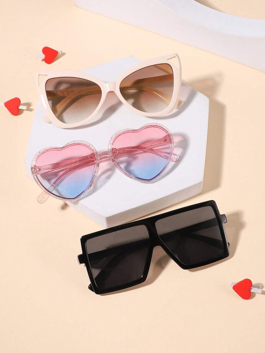 3pcs Kids 4-10Y Cat Eye Shaped Fashion Fashion Glasses, Stylish Outfit Accessory, Suitable For Outdoor Activities And Gift Giving, Spring New Collection