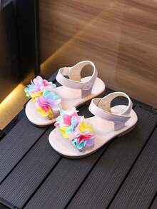 女童休闲罗马凉鞋，清凉夏季新款蝴蝶水钻平底露趾凉鞋，女童中童松紧带沙滩拖鞋 - 玫瑰金 - 查看 2