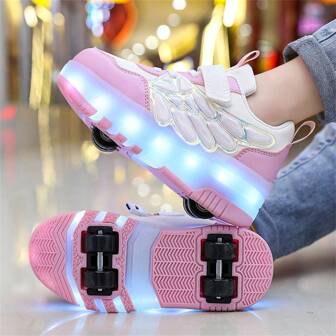 LED 4-Wheel Rollerskate With Flashing Lights & Wings Decor, TPR Detachable Wheels, Quick Gliding & Walking, Sports Shoes For Boys & Girls, All Season