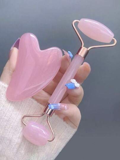 1/2 piezas Herramienta de masaje facial rosa, apta para masaje facial de mujer, herramienta de masaje portátil y compacta, rodillo de belleza para mujer