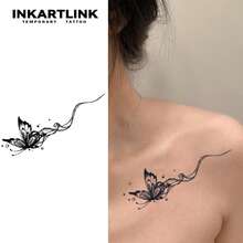 INKARTLINK 1 件蝴蝶和草本汁图案临时纹身贴纸，假纹身，纹身贴纸，神奇纹身，持续 15 天，半永久纹身，逼真的假纹身，持久 1-2 周，适合手臂 - 黑色 - 查看 2