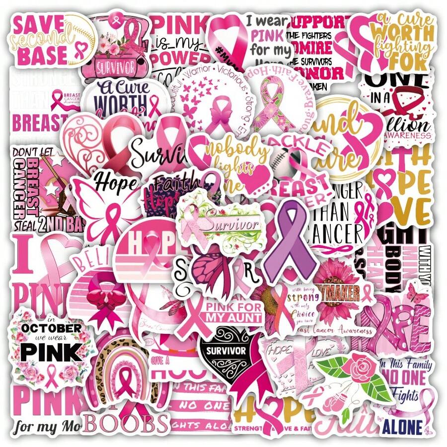 50 件红丝带贴纸乙烯基美学贴纸剪贴簿、日记本、笔记本电脑、保险杠、滑板、水瓶、电脑、手机、卡通、安全帽、汽车贴纸 - 彩色 - 查看 1