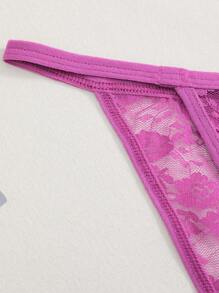 1 pieza Tanga sexy de mujer con cintura baja y diseño floral de encaje