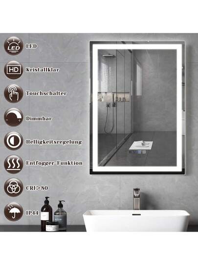 Bathroom Lighting Spiegel LED 50x70cm Wand IP44 Touch Switch Klok Fog Removal Feature Dimmable 3000K 6500K view 6