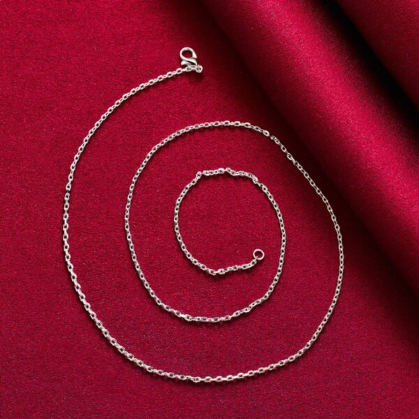 Cadena básica plateada en plata de ley 925 para colgante, collar, hombre, mujer, boda, compromiso, joyería de moda