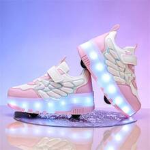 LED 4-Wheel Rollerskate With Flashing Lights & Wings Decor, TPR Detachable Wheels, Quick Gliding & Walking, Sports Shoes For Boys & Girls, All Season - Pink - View 6