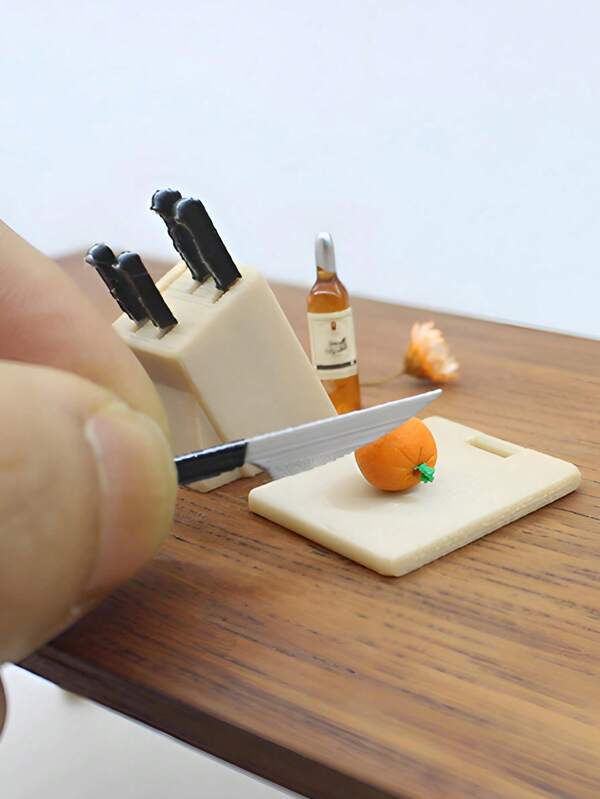 Miniature Kitchen Knife Model, Food Toy Model, Pretend Play Toy DIY Decor, Mini Doll House Open Kitchen Restaurant Table Decoration, Creative Tiny Cutting Fruit & Vegetable Tool Accessory, Miniature Model Photography Prop, Knife Holder Model Gift For Mom, Knife And Cutting Board Set, Gift For Her, Cooking Game Accessory