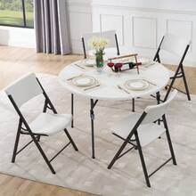 Mainstays 4 Foot Fold-In-Half Round Plastic Table, Indoor Outdoor, White - White - View 5