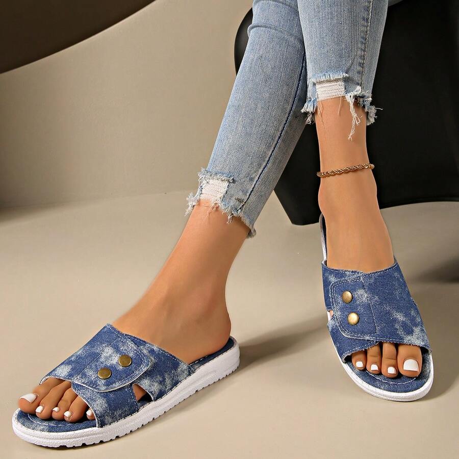 Women's Fashion Flat Sandals, Comfortable Casual Slippers For Summer - Blue - View 1