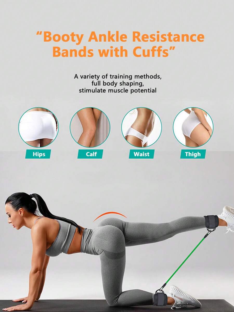 6pcs Ankle Resistance Bands Kit - Strengthen Legs And Police Training Gear With Adjustable Cuffs - TPE Material For Effective Exercise - Black - View 1