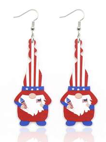 1 par de brincos pingentes de acrílico com bandeira americana e gnomo simples e elegantes, adequados para mulheres usarem em feriados