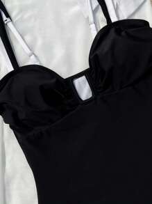 Traje de baño de una pieza con estilo de camisola de color contrastante para mujer