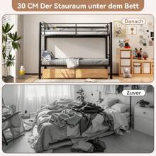 Etagenbett mit zwei Schubladen, Etagenbett Kinder 90x200cm Bunk Bed Kids mit Sicherheitsgeländer Umbaubar zu 2 Einzelbetten Stockbett mit Lattenrost Anti Rutsch Treppe, Schwarz