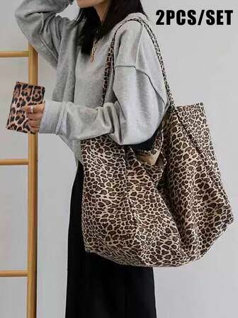 Big Stylish Leopard Print Tote Bag Paired With Leopard Print Wallet And Coin Purse,Large Capacity Shoulder Bag,Perfect Underarm Bag For Commuting,School Bag,Large Capacity,Portable,Elegant Coin Wallet, Card Bag, Simple Zipper Coin Bag,For Teen Girls Women College Students,White-Collar Workers,Perfect For Work,Back To School,Middle School,High School,College,Vacation,Mother's Day Gifts, Birthday Gifts, Back To School Gifts