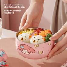 Sanrio 1 stuk levendige Hello Kitty-kom | Sanrio Hello Kitty 304 roestvrijstalen ramenkom - schattige grote instant noedel-, fruitsalade-, rijst- en soepkom - roze, handmatige opening, handwas aanbevolen - ideaal voor school, kamperen in de buitenlucht, kantoor, thuis, noedelkom, schoolbenodigdheden