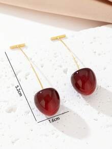 1 Pair Creative Cute Cherry Stud Earrings For Women, Claret - Burgundy - View 6