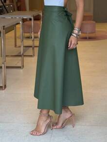 LEATHER WRAP SKIRT - Verde militar - Ver 2