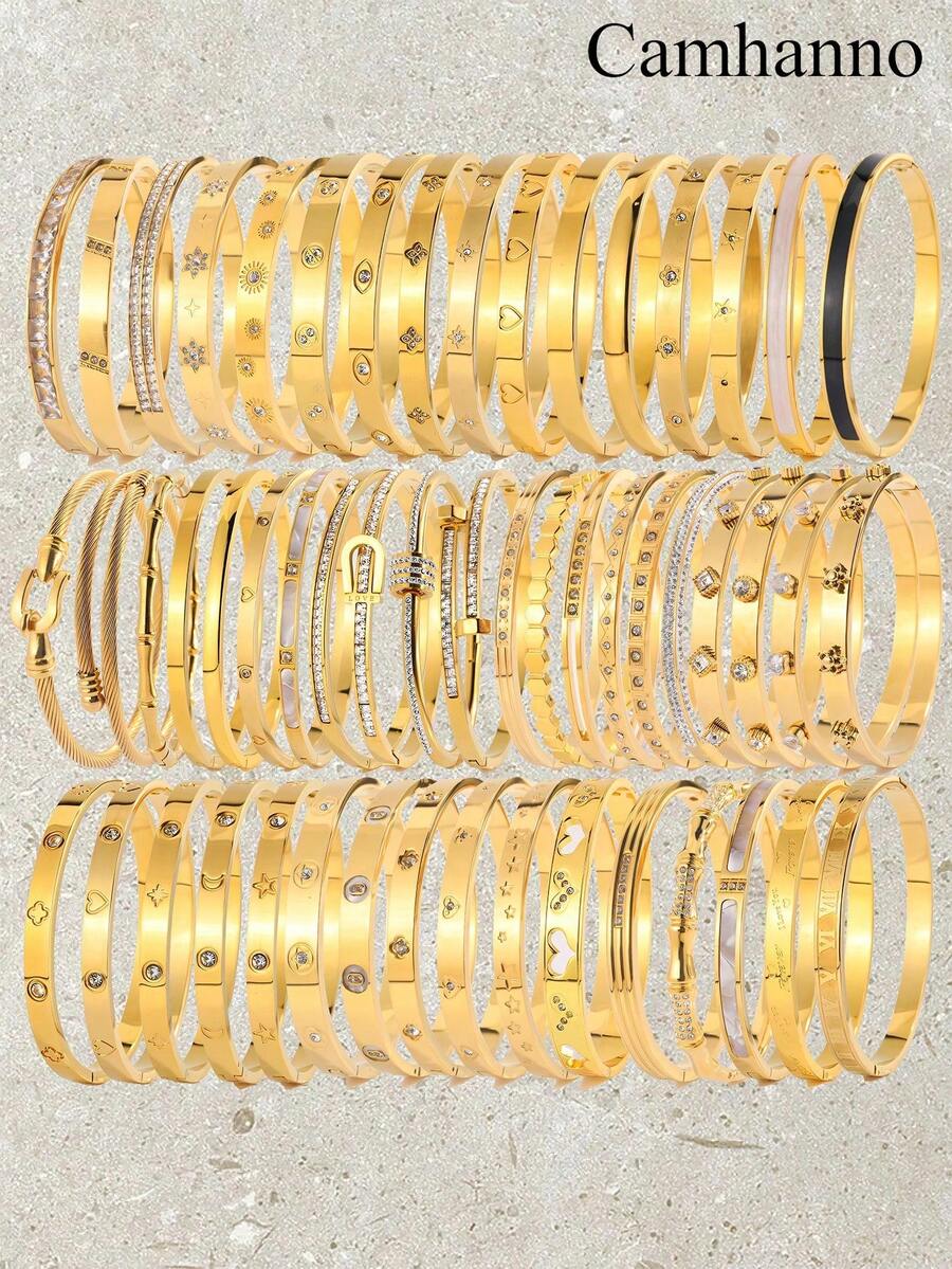 Camhanno 1 件奢华、精致、时尚、休闲、百搭的不锈钢手链适合日常佩戴,也可以在节日送给女朋友 - 彩色 - 查看 1