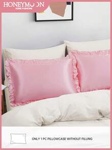 1件缎面蕾丝枕套，丝滑触感，呵护秀发和肌肤，奢华丝滑，超柔软透气，无填充物，可机洗，适用于家庭寝具和学生宿舍，通过Oeko-Tex认证 - 粉色 - 查看 2