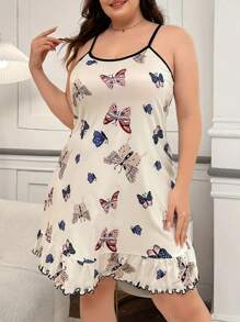 1 Peça Vestido de Alça Elegante com Estampa de Borboleta Tricotado, Camisola de Verão