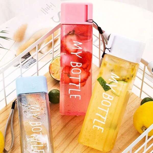 Transparent Lightweight Plastic Drink Bottle With Screw Cap And Lanyard, Slim Portable Design Reusable Water Container For School Kids Adults On The Go ﻿