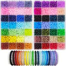 840/1680 Stücke 6mm Glasperlen zum Schmuckemachen, 56 Farben Kristallperlen Armband Set, runde Perlen geeignet für Anfänger