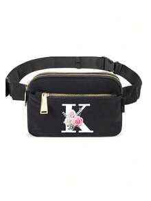 Printed With Initial A-Z Solid Color Chest Bag,Sports And Fitness Bag, Women's Bag Shoulder Bag, Fanny Bag,Coin Bag Small Bag Bag Outdoor Chest Bag Mobile Phone Storage, Multifunctional Yoga Pocket Waist Bag, Waterproof Sports Adjustable Shoulder Bag, Suitable For Exercise, Running, Traveling, Hiking, And The First Day Of School Preppy Bum Bag, Keeping You Fashionable And Orderly,Mother's Day Gift - Black - View 13