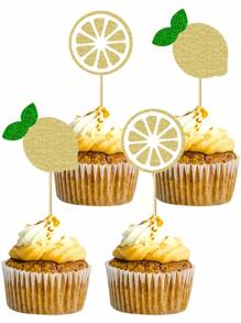 12/24 Pièces Bouchons de gâteau à la citronnecflatté paillettes, thème de fête aux fruits, décoration de fête limonade, bouchons de gâteau d'été, décorations de fête Main Squeeze, bouchons de gâteau tutti frutti