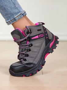 1 Pair Women Mid-Cut Outdoor Hiking Boots, Grey High-Top Hiking Shoes, Heat & Wear Resistant Thick Sole Non-Slip Hiking Boots