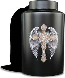 Up To 220 Lbs Large Cremation Urns For Adult Male Female Ashes, Decorative Urn For Human Ashes With Velvet Bag - Chữ thập đen - Xem 7