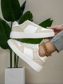 Zapatillas casuales con cordones y bicolor para mujer, zapatos deportivos de moda, cómodos y ligeros, entrenadores atléticos minimalistas, versátiles para correr al aire libre