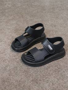 1 Pair Children's Sandals, Boys' Summer Sports Sandals With Hollow Design, Girls' Fashion Versatile Sports Sandals, Non-Slip, Lightweight, Soft Sole Open Toe Beach Shoes - Black - View 4