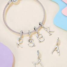 1 PC 925 Sterling Silver Cute Dachshund Shaped Letter Charm Pendant For Charm Bracelet, Alphabet Initial Beads Jewelry
