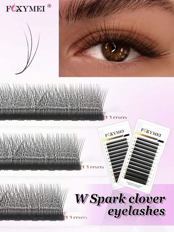 FOXYMEI 1600 ventiladores Nuevas extensiones de pestañas 3D con forma de W, tipo C/D, con forma de V, con destellos en forma de trébol, de 8-15 mm, con pestañas naturales y suaves con puntas rectas y pelo cruzado.
