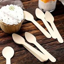10/50/100pcs Disposable Wooden Dessert Ice Cream Cake Spoons, Spoons Made Of Birch Wood Suitable For Wedding Disposable Items Graduation Party Dining Utensils, Birthday Party, Camping, Restaurant Utensils - Multicolor - View 10