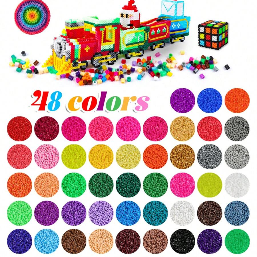 Juego de 800 piezas/4000 piezas de cuentas de fusión de 5 mm - Juego de Arte Pixel de 48 colores para hacer manualidades de puzzles 3D, joyería, regalos artesanales - Ideal para fiestas de carnaval, Halloween y Navidad