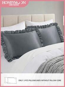 1pc Satin Pillowcase With Lace, Silk Pillow Case For Hair And Skin, Luxurious And Silky Smooth, Ultra Soft And Breathable, No Filler, Machine Washable, Oeko-Tex Certified, Dark Grey - Dark Grey - View 2