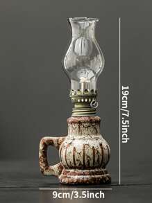 1pc Ceramic Kiln-Fired Glaze Oil Lamp With Handle And Shade, Adjustable Wick Camping Oil Lamp, Indoor Ceramic Oil Lamp Candlestick, Oil Lamp/Hurricane Lamp With Fire Control Knob, Suitable For Christmas, Easter, Ramadan, Valentine's Day, Gifts