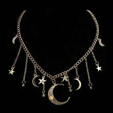 قلادة معلق بتصميم بسيط عصري بشكل نجوم وقمر وشمس، سلسلة أحادية الطبقات مناسبة للنساء للارتداء اليومي والمناسبات، إكسسوار قلادة متعدد الاستخدامات هدية