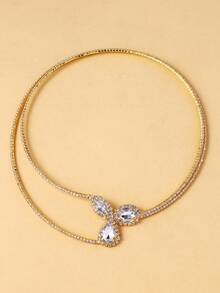 Fashion Double Layer Rhinestone Collar Necklace Jewelry Statement Water Drop Collar Open Adjustable For Women - Multicolor - View 8