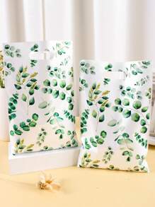 10/20/50pcs Eucalyptus Leaf Party Favor Bags - Green Floral Plastic Gift Bags Bulk Pack, Durable Tote & Handheld Bags For Birthday Wedding Youngsters Shower Decorations, Eucalyptus Theme Party Supplies Decor