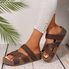 Summer Braided Sandals Wide Fit Thick Bottom Lightweight Sandals For Women - 咖啡棕 - 查看 4